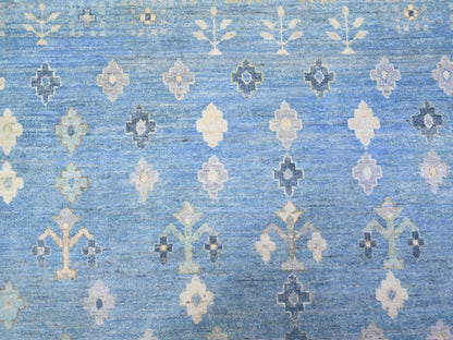 Blue 8'2" x 9'7" Tribal & Geometric Hand knotted Wool Rug - Sku: O074691