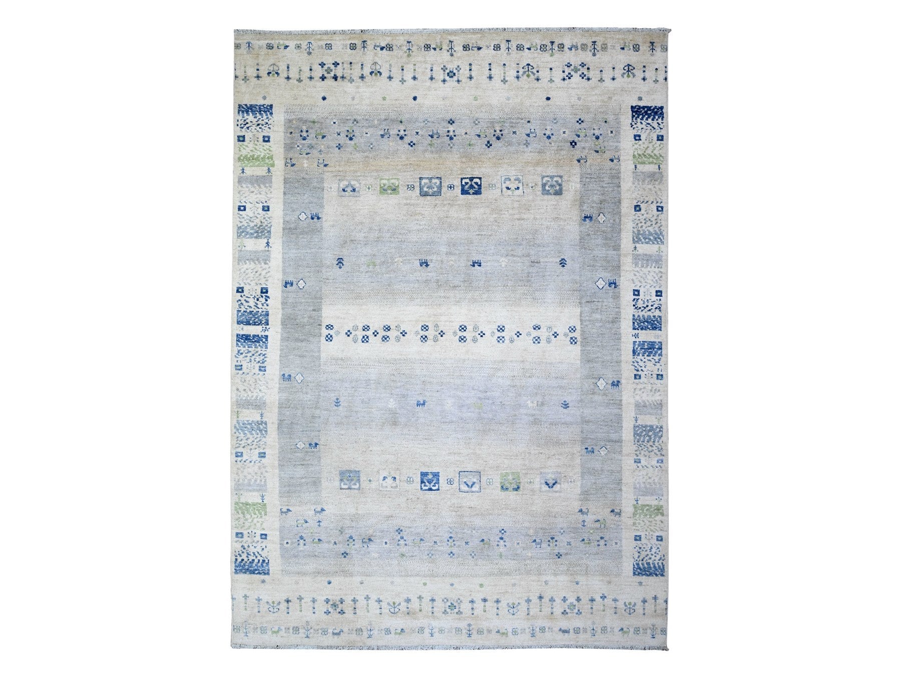 Gabbeh Tribal & Geometric hand-knotted wool rug in Gray, 6' x 8'8" — SKU O074692