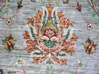 Grey 8'9" x 11'10" Oushak And Peshawar Hand knotted Wool Rug - Sku: O074694