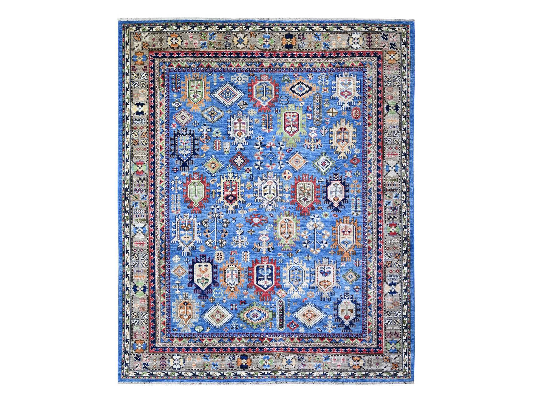 Ersari Tribal & Geometric hand-knotted wool rug in Blue & Gray, 8'4" x 9'9" — SKU O074696