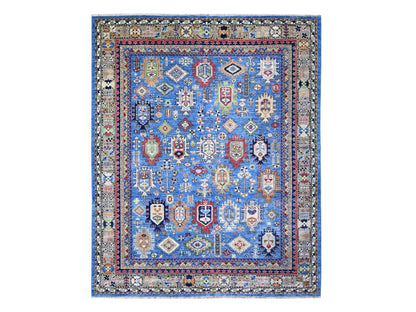 Blue 8'4" x 9'9" Tribal & Geometric Hand knotted Wool Rug - Sku: O074696