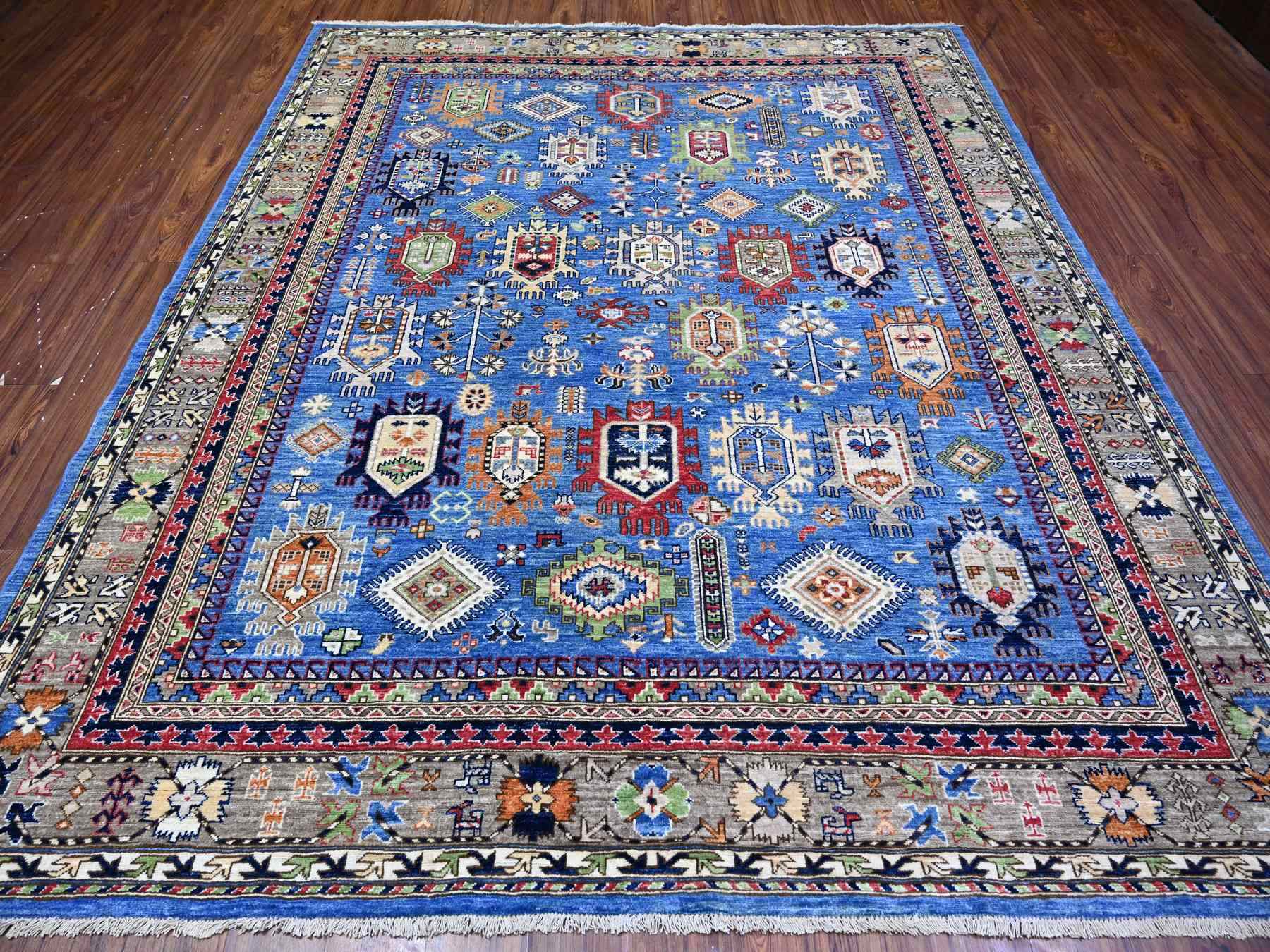 Ersari Tribal & Geometric hand-knotted wool rug in Blue & Gray, 8'4" x 9'9" — SKU O074696 (view 2)
