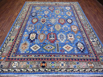Blue 8'4" x 9'9" Tribal & Geometric Hand knotted Wool Rug - Sku: O074696