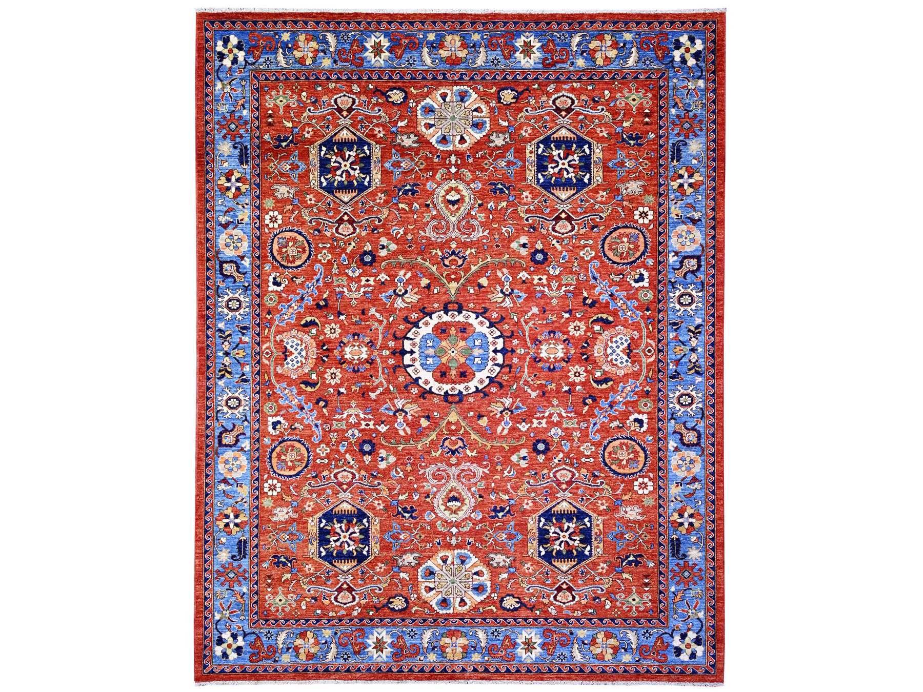 Ersari Tribal & Geometric hand-knotted wool rug in Red & Blue, 8'2" x 10'1" — SKU O074698