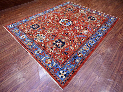 Ersari Tribal & Geometric hand-knotted wool rug in Red & Blue, 8'2" x 10'1" — SKU O074698 (view 3)