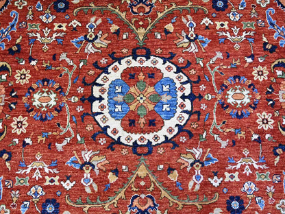 Ersari Tribal & Geometric hand-knotted wool rug in Red & Blue, 8'2" x 10'1" — SKU O074698 (view 8)
