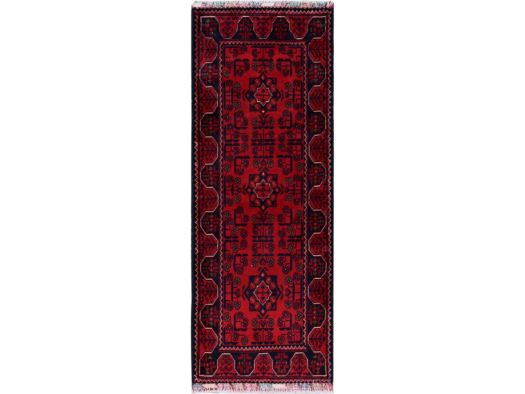 Tribal Tribal & Geometric hand-knotted wool runner in Red, 1'9" x 4'10" — SKU O0746