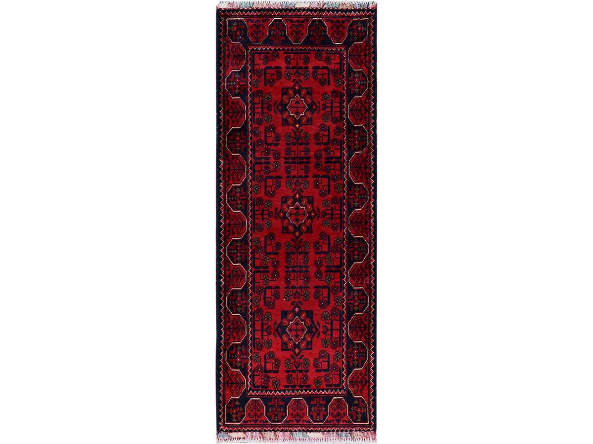 Tribal Tribal & Geometric hand-knotted wool runner in Red, 1'9" x 4'10" — SKU O0746