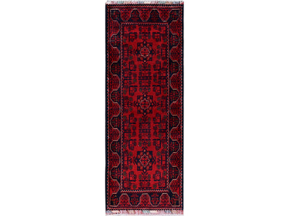Tribal Tribal & Geometric hand-knotted wool runner in Red, 1'9" x 4'10" — SKU O0746