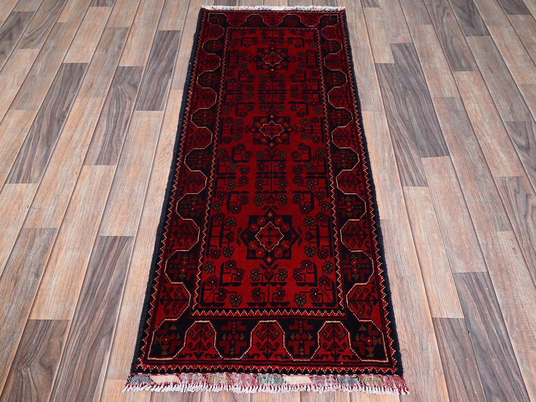 Tribal Tribal & Geometric hand-knotted wool runner in Red, 1'9" x 4'10" — SKU O0746 (view 2)