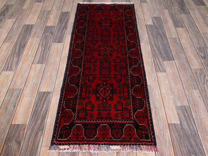 Tribal Tribal & Geometric hand-knotted wool runner in Red, 1'9" x 4'10" — SKU O0746 (view 2)