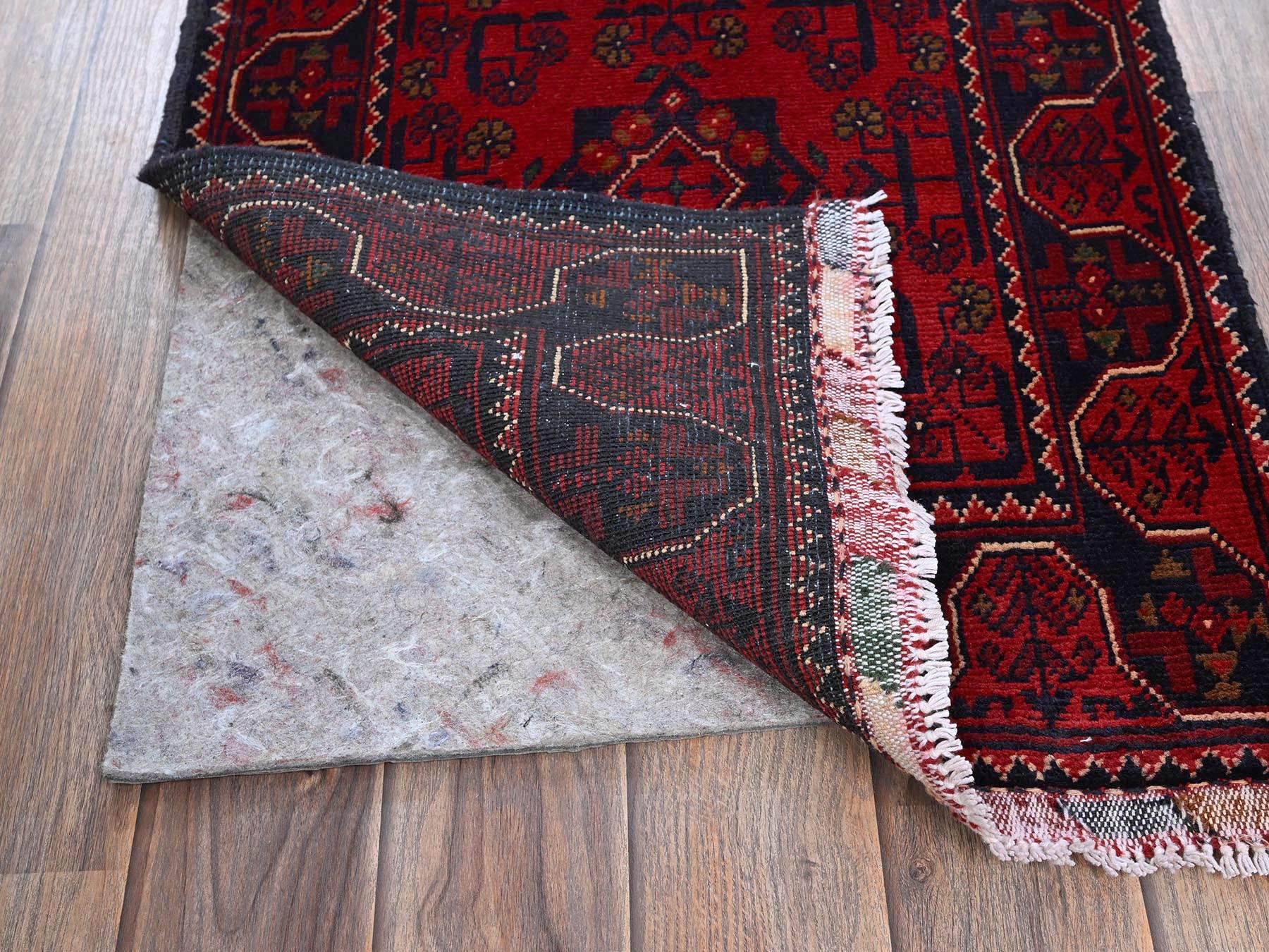 Tribal Tribal & Geometric hand-knotted wool runner in Red, 1'9" x 4'10" — SKU O0746 (view 3)