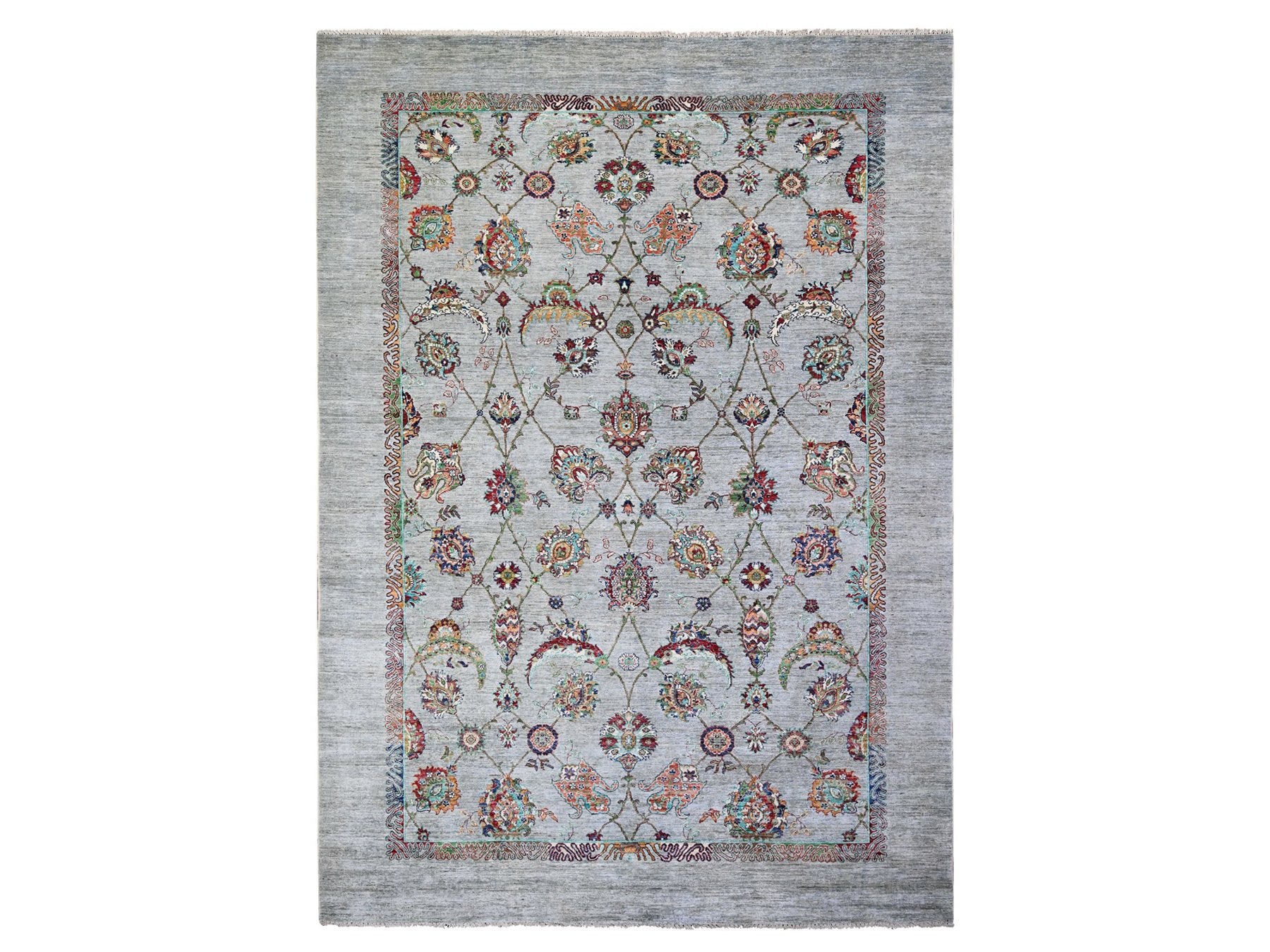 Tabriz Oushak hand-knotted wool rug in Gray, 8'9" x 12'1" — SKU O074704