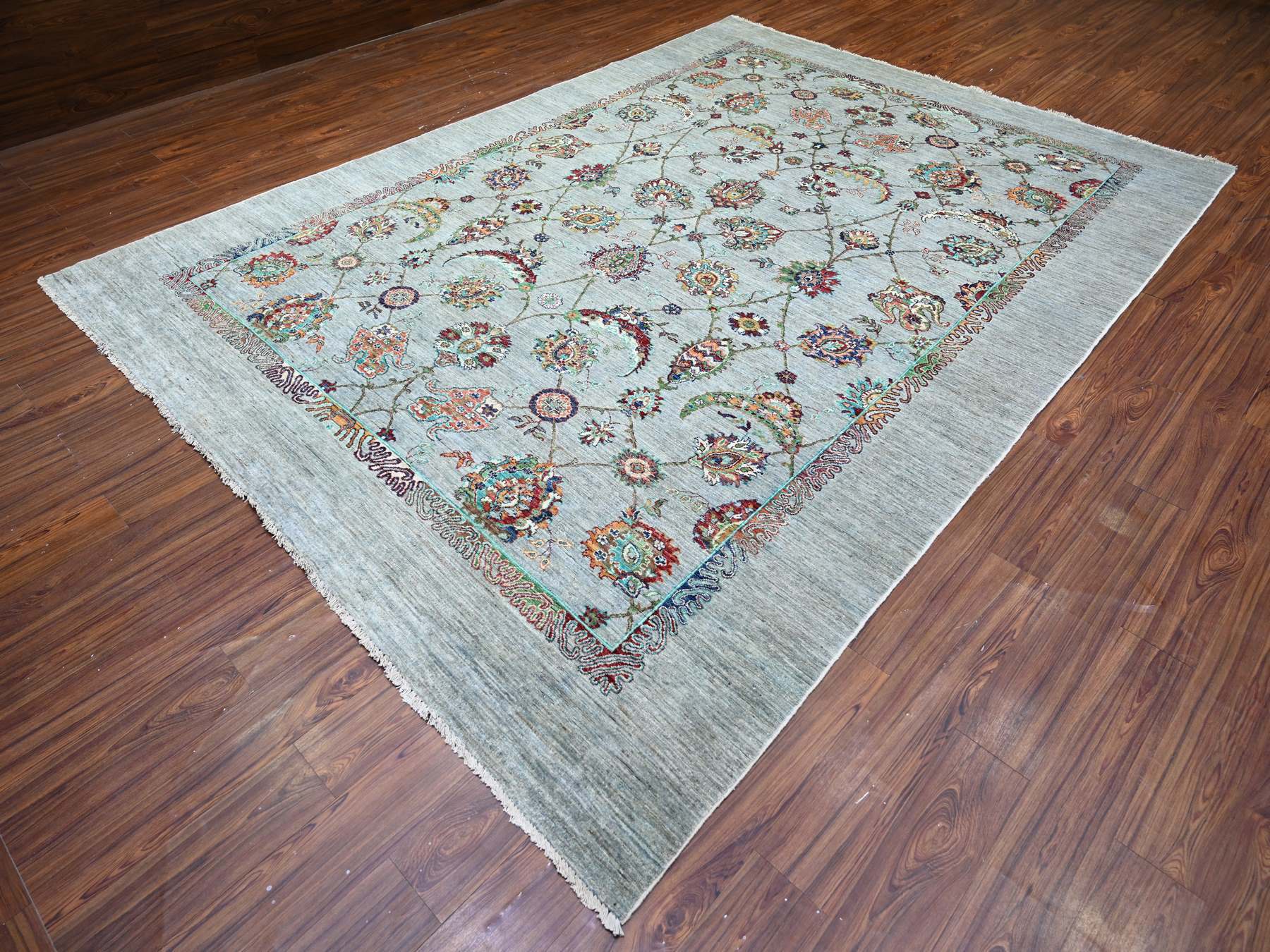 Tabriz Oushak hand-knotted wool rug in Gray, 8'9" x 12'1" — SKU O074704 (view 3)