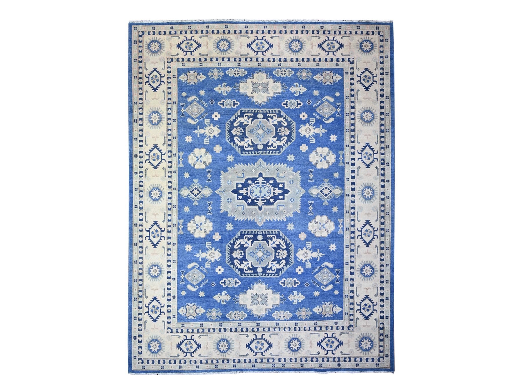 Kazak Kazak hand-knotted wool rug in Blue & Ivory, 9' x 11'5" — SKU O074726