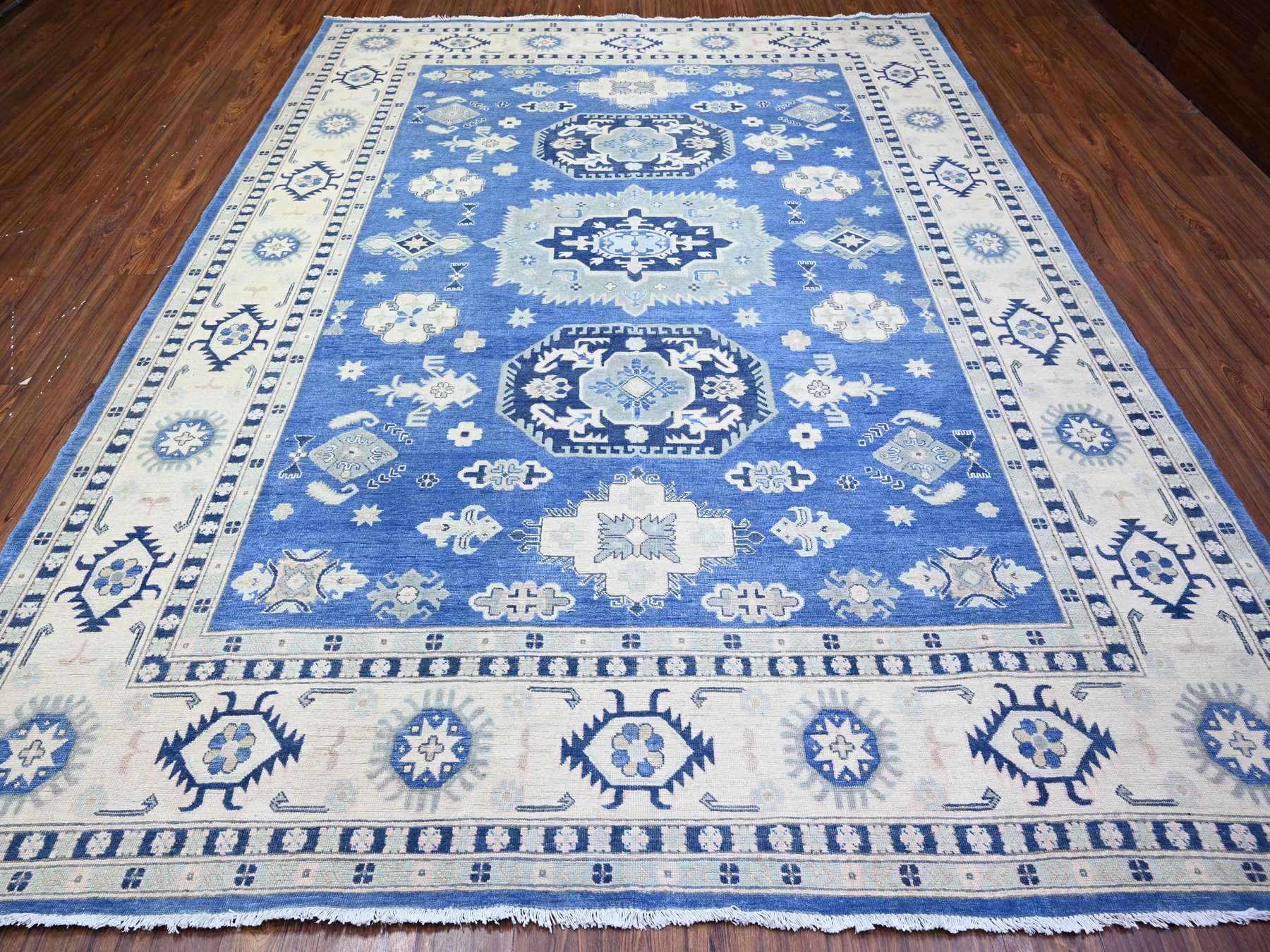 Kazak Kazak hand-knotted wool rug in Blue & Ivory, 9' x 11'5" — SKU O074726 (view 2)