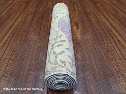 Ivory 2'5" x 7'11" Oushak And Peshawar Hand knotted Wool Rug - Sku: O074731