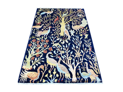 Blue 3'11" x 5'7" Oushak And Peshawar Hand knotted Wool Rug - Sku: O074750