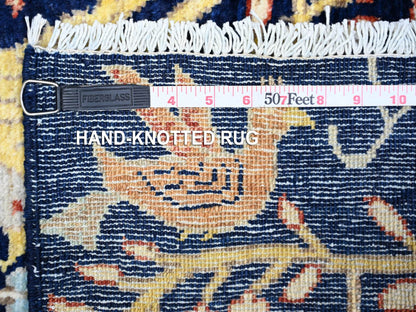 Blue 3'11" x 5'7" Oushak And Peshawar Hand knotted Wool Rug - Sku: O074750