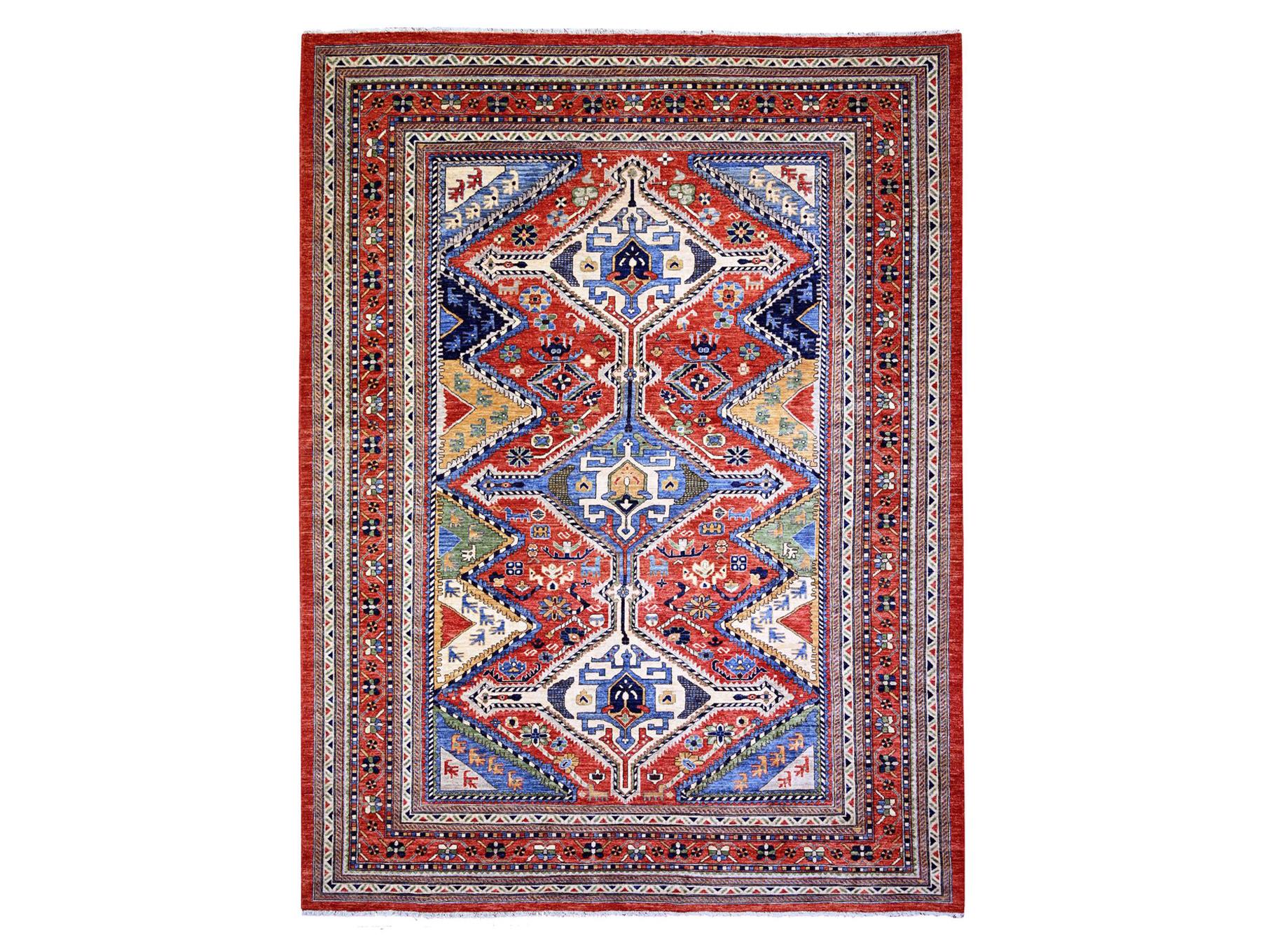 Shiraz Tribal & Geometric hand-knotted wool rug in Red, 9'4" x 12' — SKU O074760