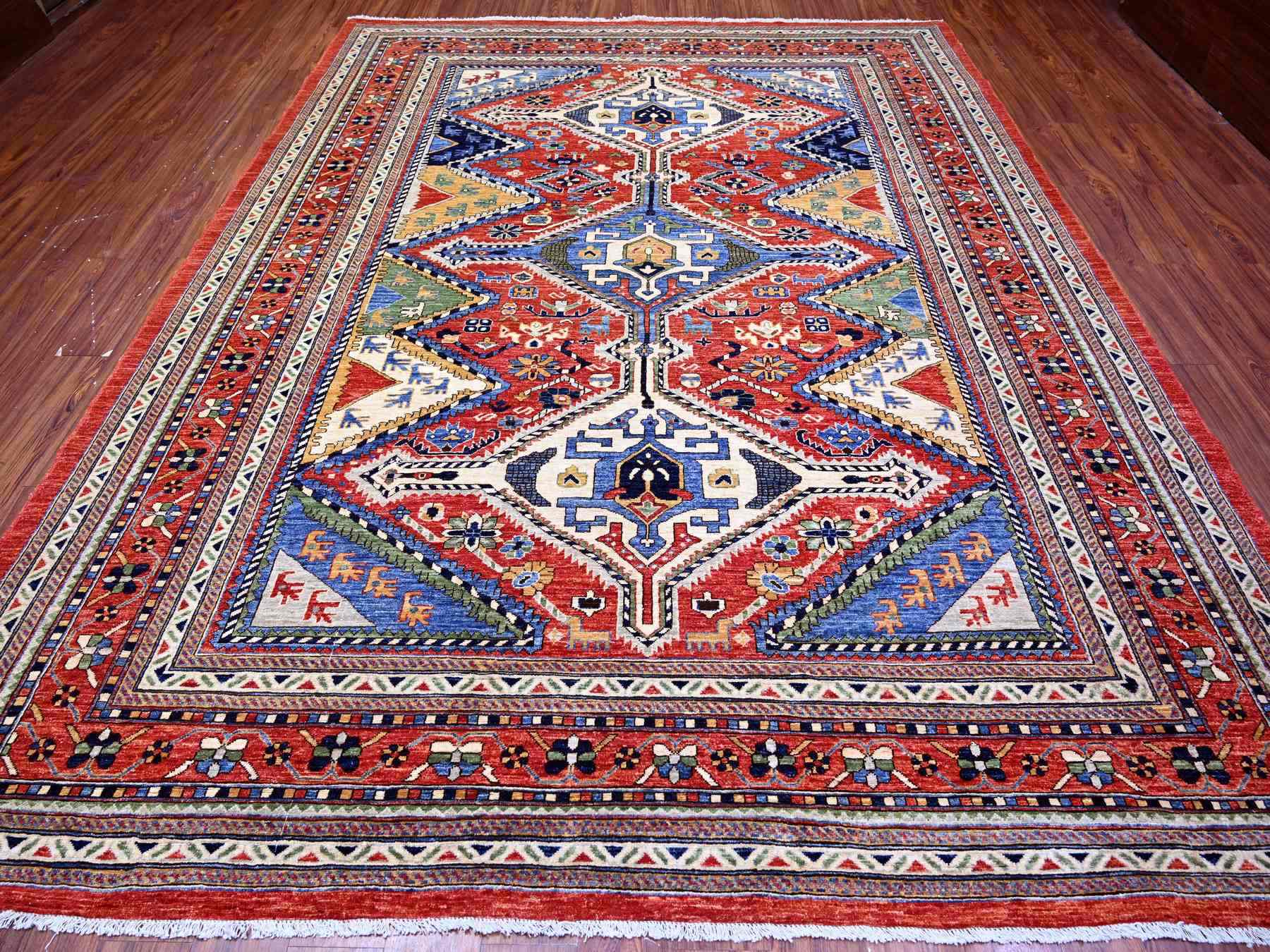 Shiraz Tribal & Geometric hand-knotted wool rug in Red, 9'4" x 12' — SKU O074760 (view 2)
