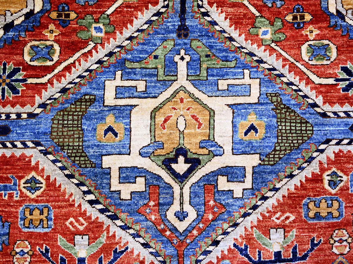 Shiraz Tribal & Geometric hand-knotted wool rug in Red, 9'4" x 12' — SKU O074760 (view 8)