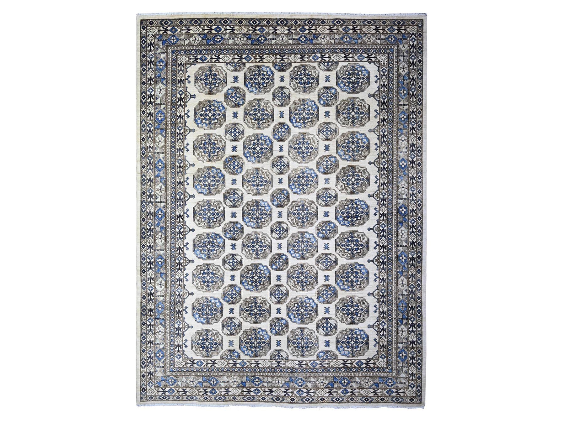 Ersari Tribal & Geometric hand-knotted wool rug in Ivory, 9'1" x 11'11" — SKU O074761