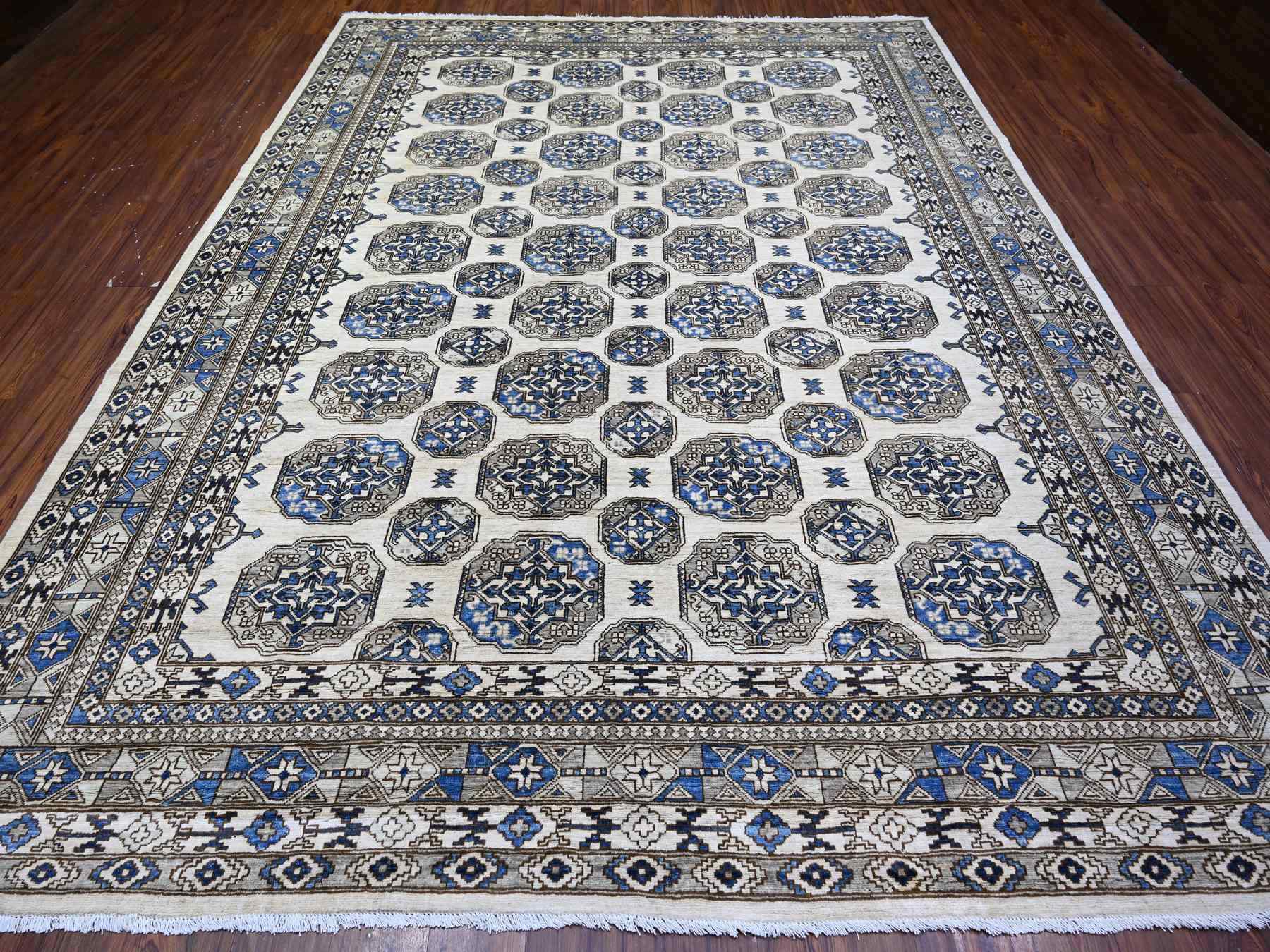 Ersari Tribal & Geometric hand-knotted wool rug in Ivory, 9'1" x 11'11" — SKU O074761 (view 2)