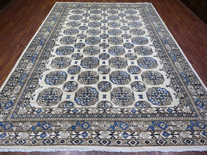Ersari Tribal & Geometric hand-knotted wool rug in Ivory, 9'1" x 11'11" — SKU O074761 (view 2)