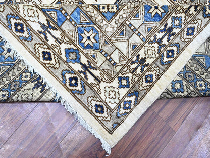 Ersari Tribal & Geometric hand-knotted wool rug in Ivory, 9'1" x 11'11" — SKU O074761 (view 6)