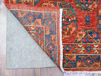 Ersari Tribal & Geometric hand-knotted wool runner in Red, 3'11" x 9'6" — SKU O074771 (view 2)