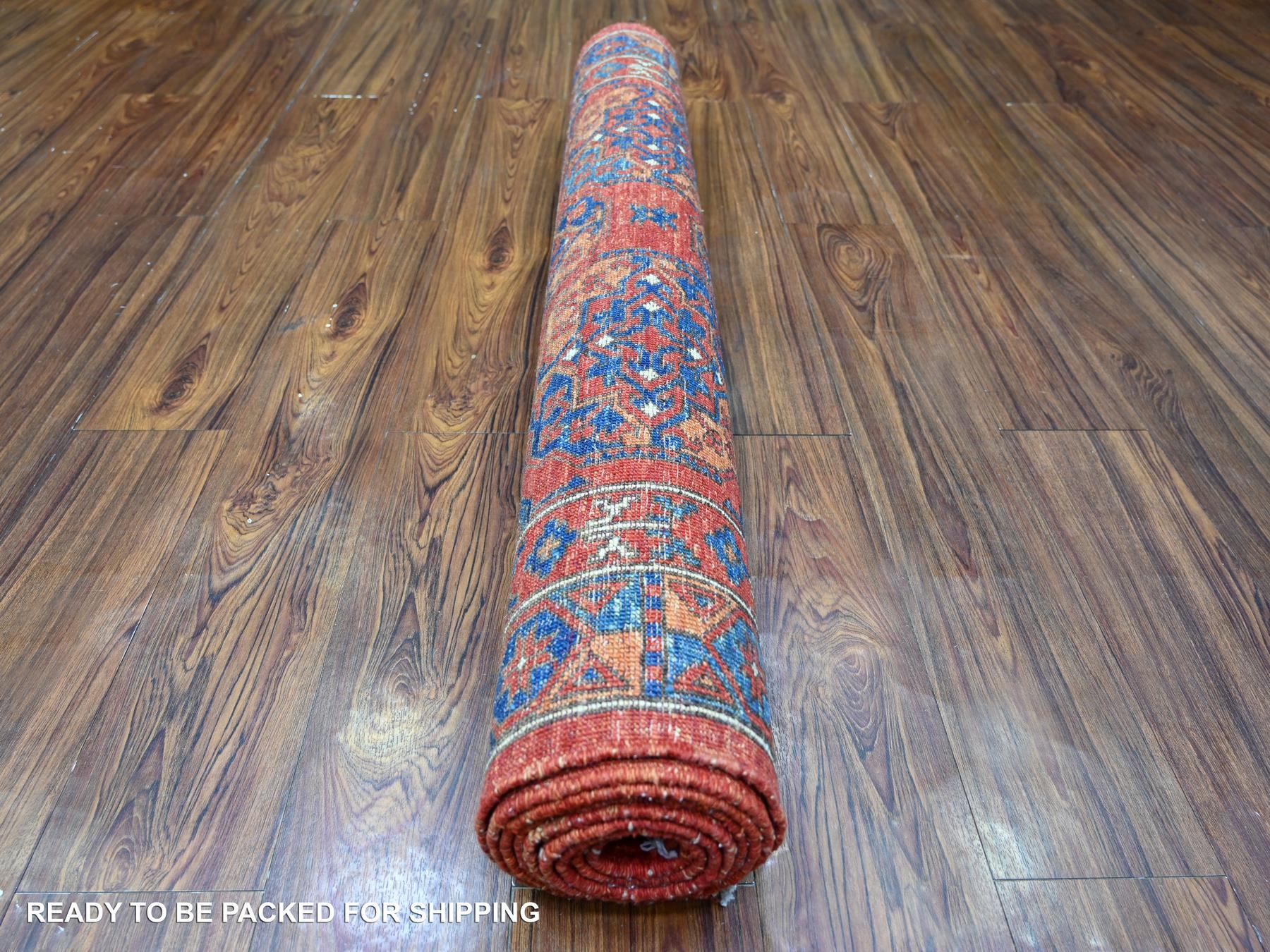 Ersari Tribal & Geometric hand-knotted wool runner in Red, 3'11" x 9'6" — SKU O074771 (view 4)