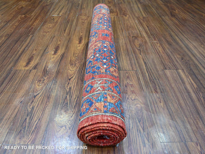 Ersari Tribal & Geometric hand-knotted wool runner in Red, 3'11" x 9'6" — SKU O074771 (view 4)