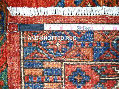 Ersari Tribal & Geometric hand-knotted wool runner in Red, 3'11" x 9'6" — SKU O074771 (view 6)