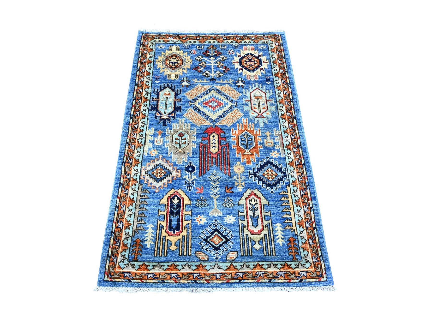 Ersari Tribal & Geometric hand-knotted wool rug in Blue, 3' x 4'10" — SKU O074773