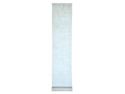 Peshawar Oushak hand-knotted wool runner in Ivory & Gray, 2'7" x 19'1" — SKU O074777