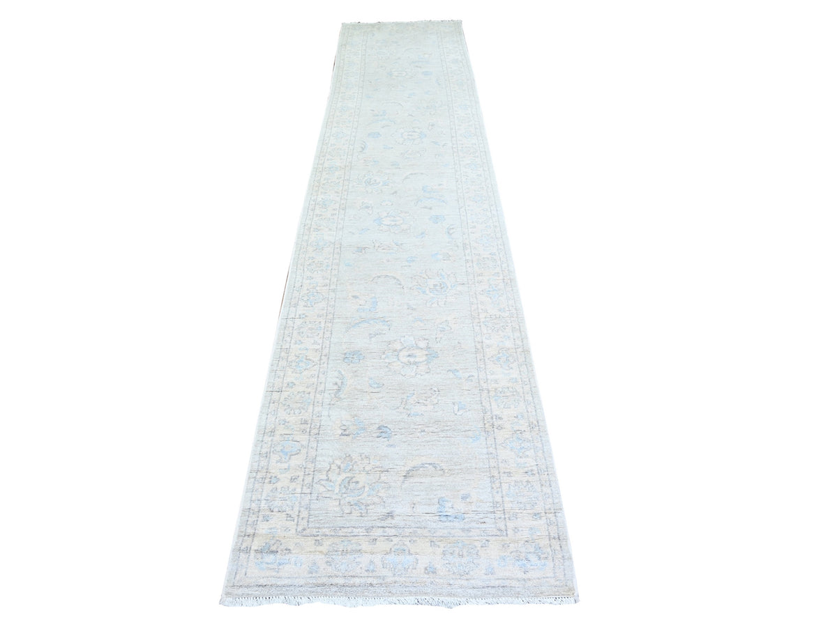 Peshawar Oushak hand-knotted wool runner in Gray & Ivory, 2'8" x 12'2" — SKU O074778