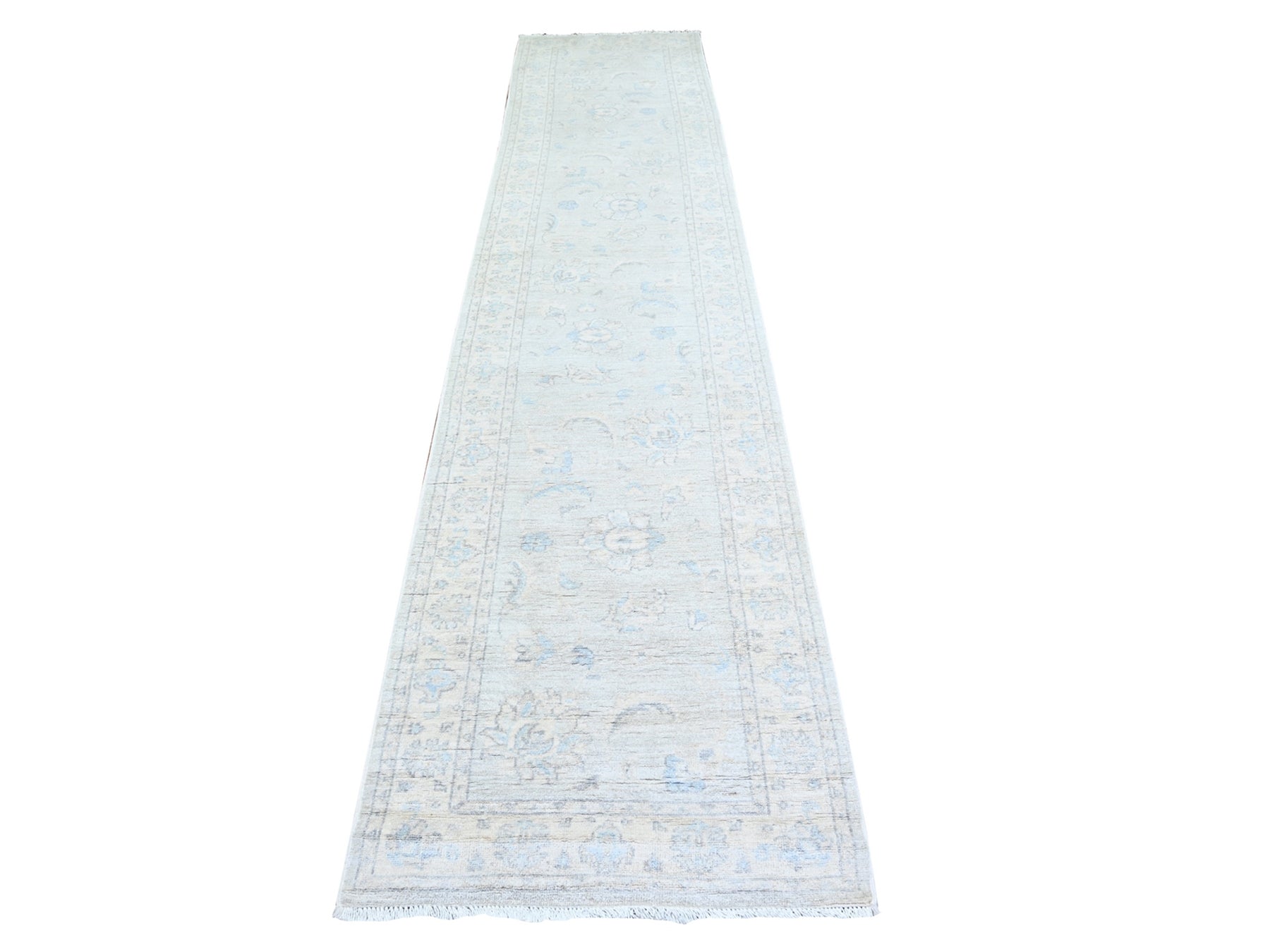 Peshawar Oushak hand-knotted wool runner in Gray & Ivory, 2'8" x 12'2" — SKU O074778