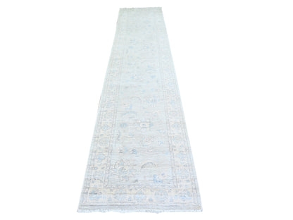 Peshawar Oushak hand-knotted wool runner in Gray & Ivory, 2'8" x 12'2" — SKU O074778
