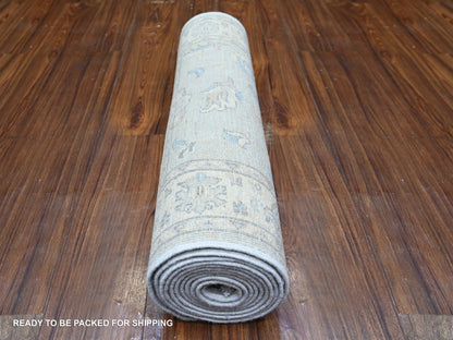 Grey 2'8" x 12'2" Oushak And Peshawar Hand knotted Wool Rug - Sku: O074778