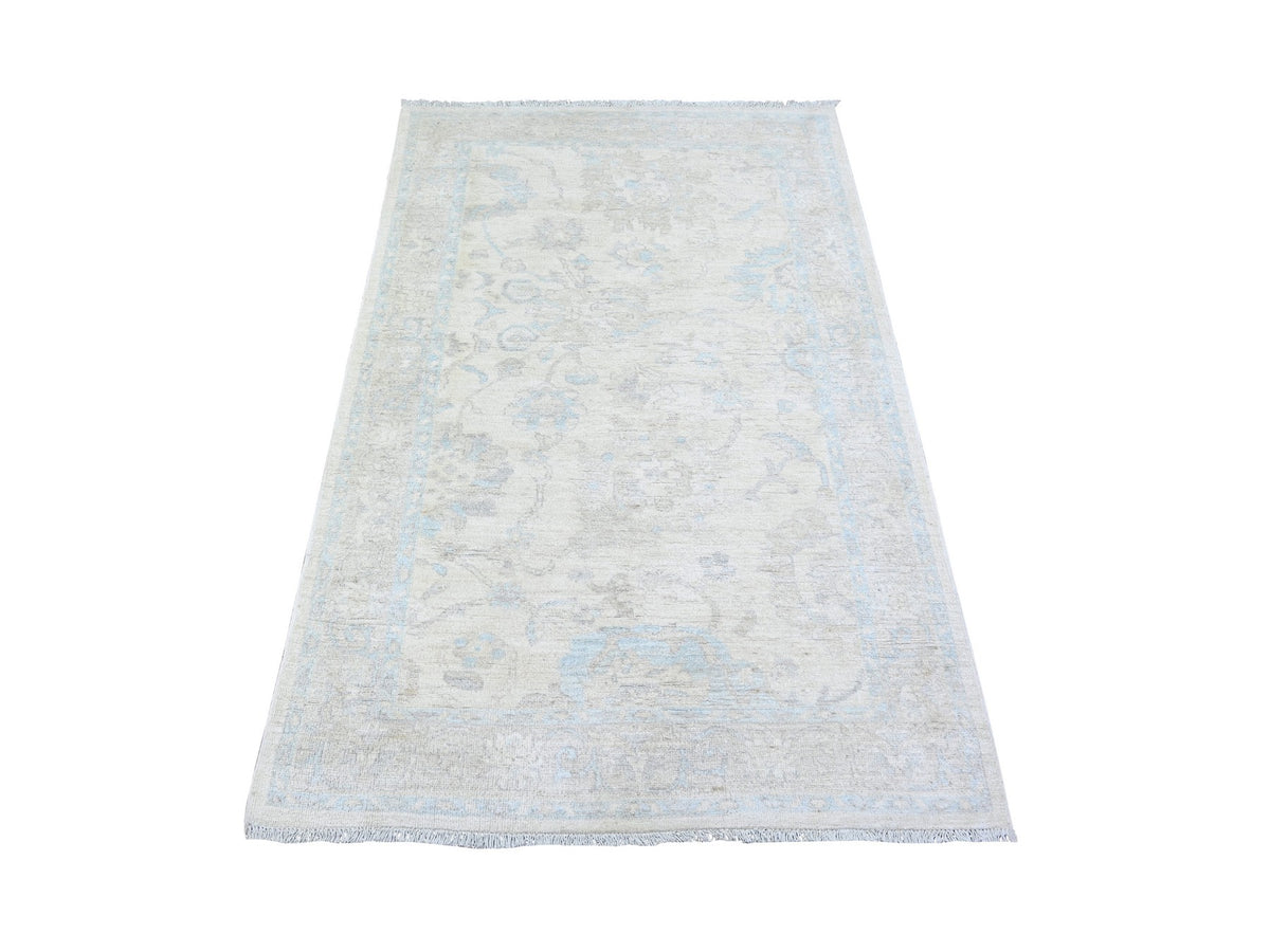 Peshawar Oushak hand-knotted wool rug in Ivory & Stone White, 3'9" x 5'7" — SKU O074782