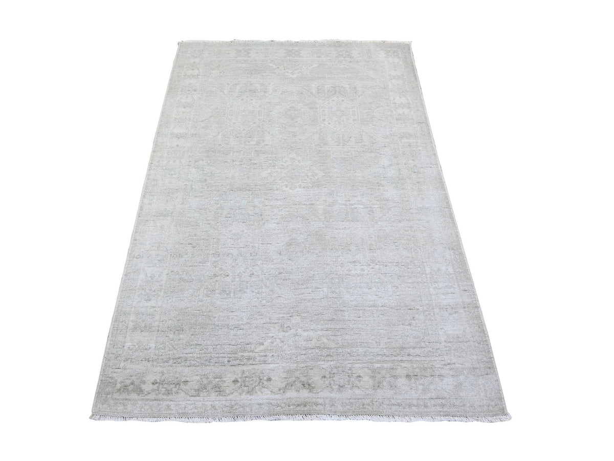 Peshawar Oushak hand-knotted wool rug in Gray & Night White, 3'11" x 5'9" — SKU O074783