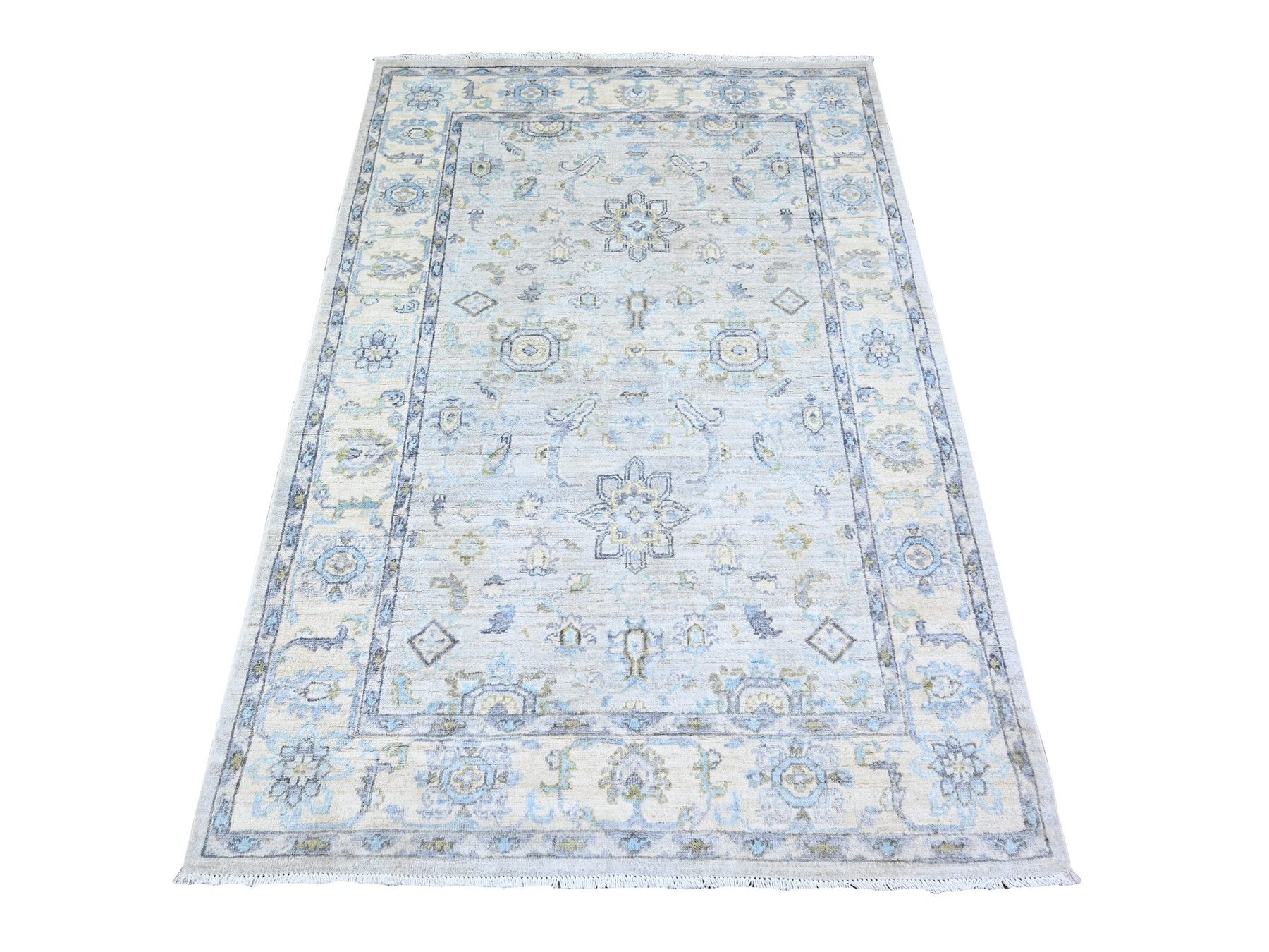 Peshawar Oushak hand-knotted wool rug in Gray & Stone White, 3'11" x 5'9" — SKU O074784