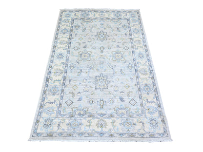 Peshawar Oushak hand-knotted wool rug in Gray & Stone White, 3'11" x 5'9" — SKU O074784