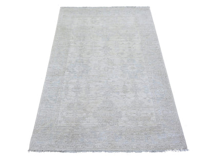 Ivory 3'10" x 5'7" Oushak And Peshawar Hand knotted Wool Rug - Sku: O074785