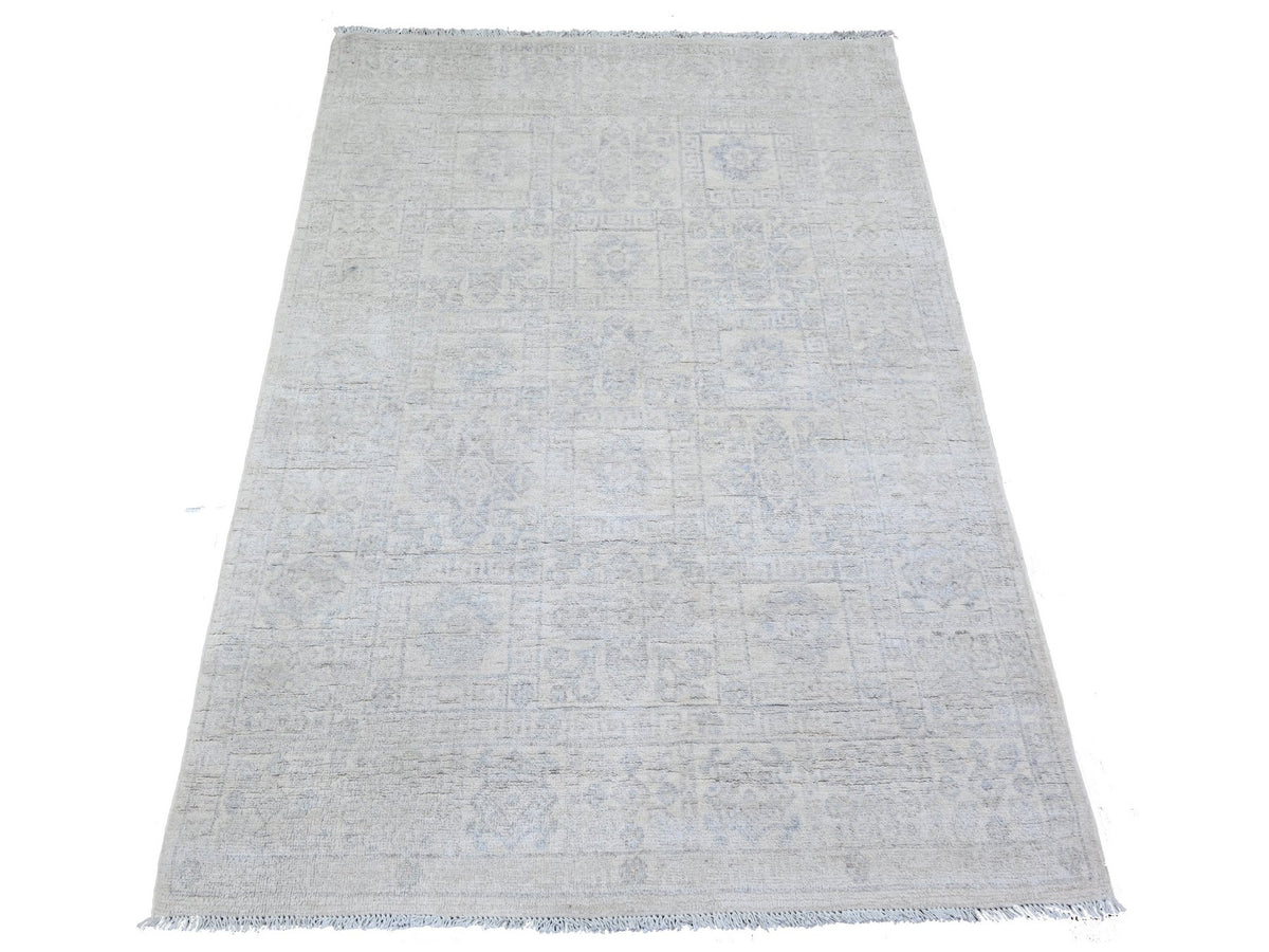 Khotan Oushak hand-knotted wool rug in Ivory & Pacific Pearl Ivory, 3'10" x 5'7" — SKU O074786