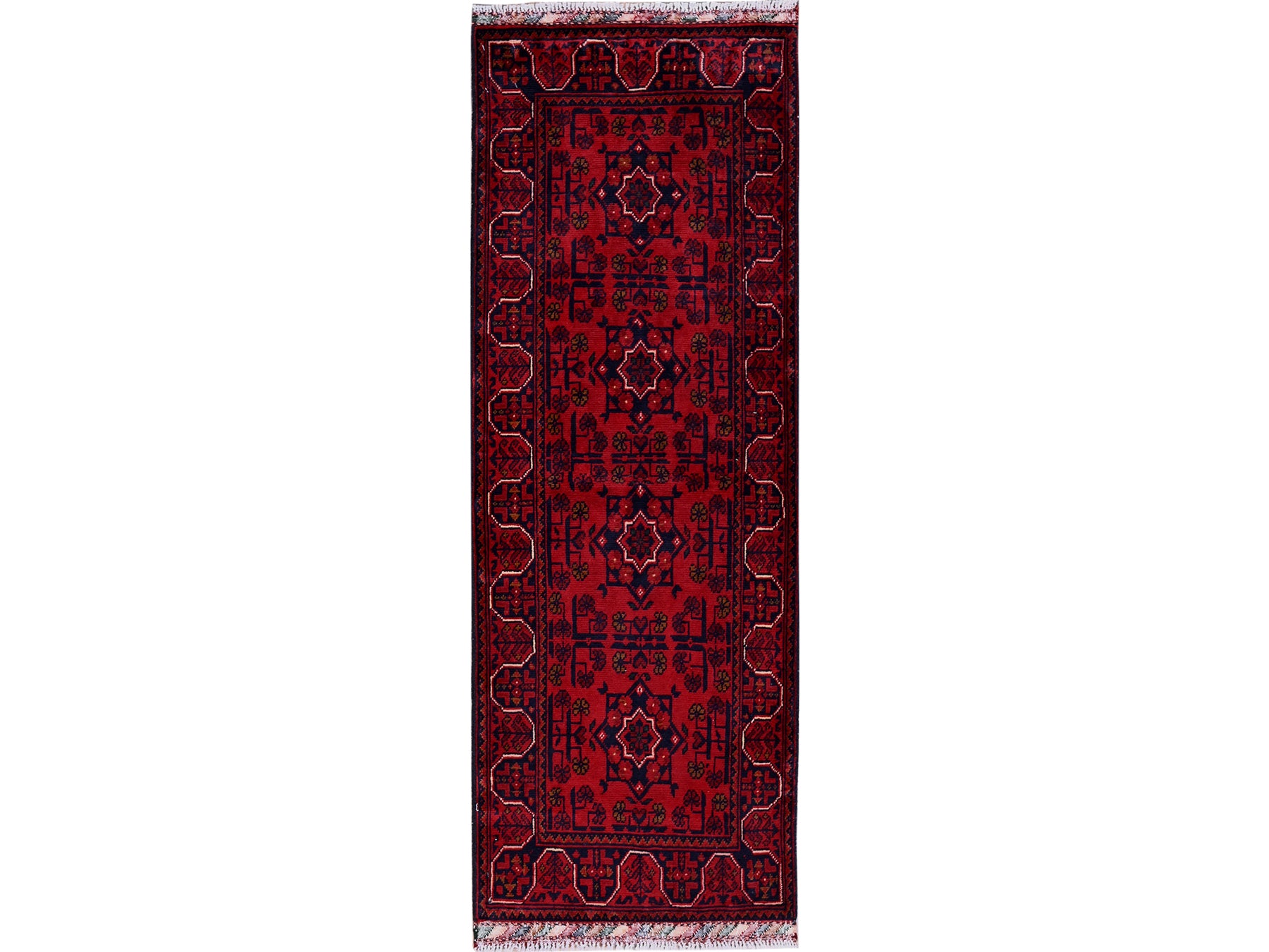 Tribal & Geometric hand-knotted wool runner in Red, 1'10" x 5' — SKU O0747