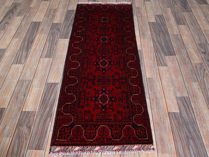 Tribal & Geometric hand-knotted wool runner in Red, 1'10" x 5' — SKU O0747 (view 2)