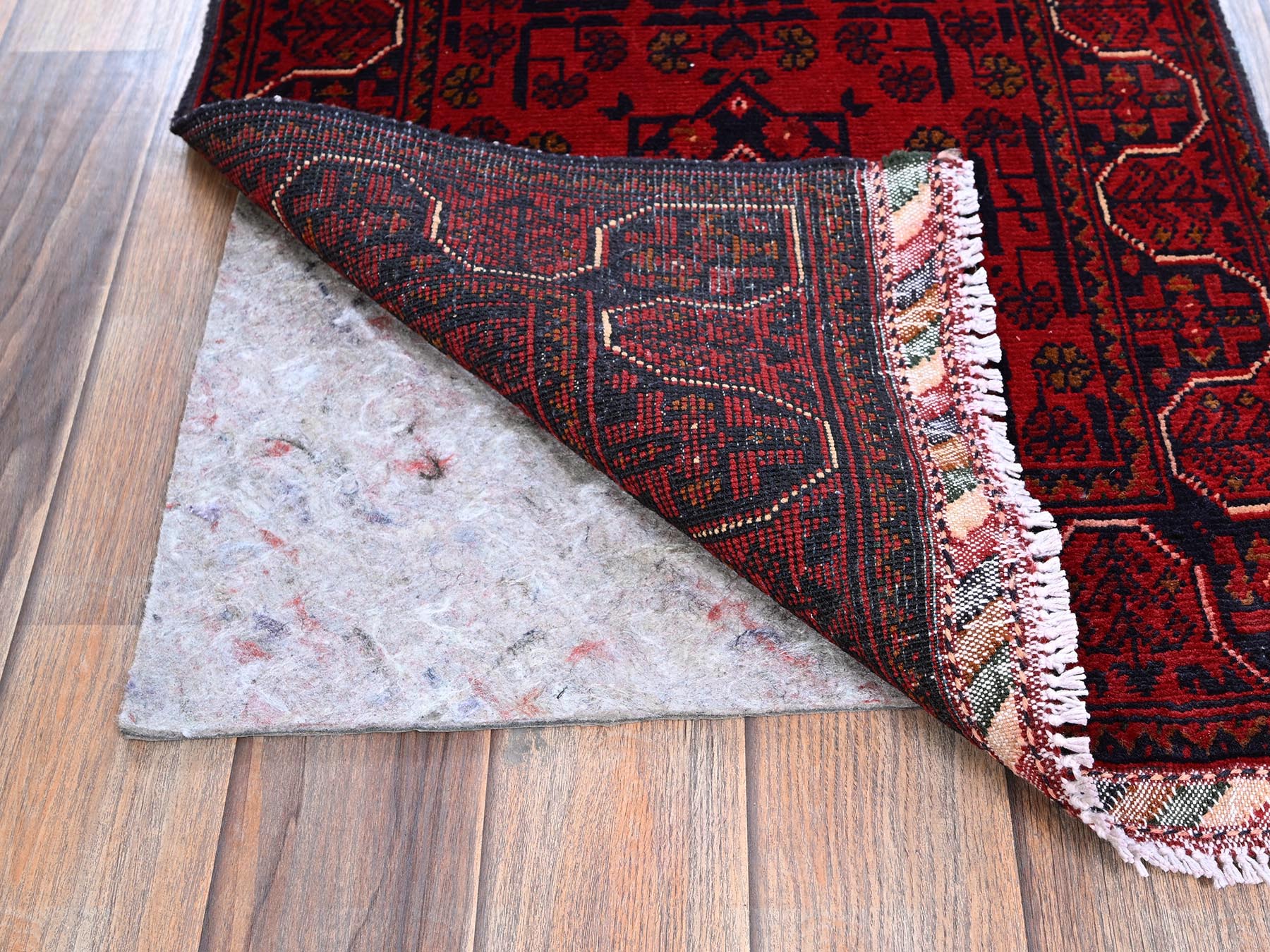 Tribal & Geometric hand-knotted wool runner in Red, 1'10" x 5' — SKU O0747 (view 3)