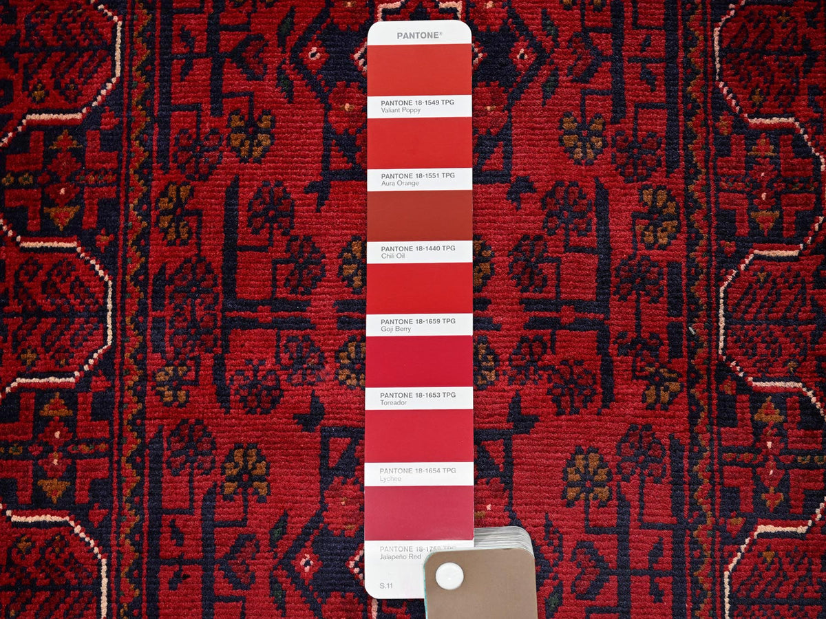 Tribal & Geometric hand-knotted wool runner in Red, 1'10" x 5' — SKU O0747 (view 4)